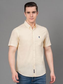 Red Tape - Light Yellow Solid Cotton Poplin Mens Half Sleeve Shirt