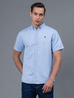 Red Tape - Blue Solid Poly Cotton Mens Shirt