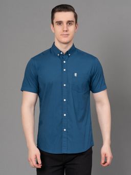 Red Tape - Airforce Blue Solid Cotton Poplin Mens Half Sleeve Shirt