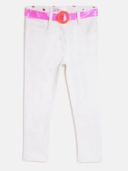 Tales & Stories - Girls White Lycra Solid Slim-Fit Jeans