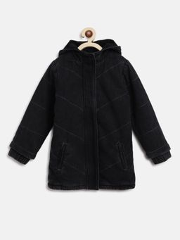 Tales & Stories - Girls Black Cotton Regular Fit Solid Jacket