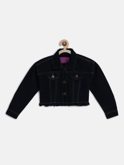 Tales & Stories - Girls Black Regular Fit Pure Cotton Washed Jacket