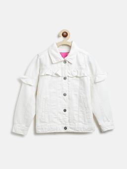 Tales & Stories - Girls Solid White Cotton Regular Fit Jacket