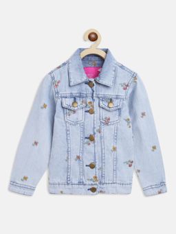 Tales & Stories - Girls Light Blue Cotton Regular Fit Embroidery Jacket