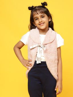 Tales & Stories - Girls Pink Regular Fit Polyester Solid Jacket