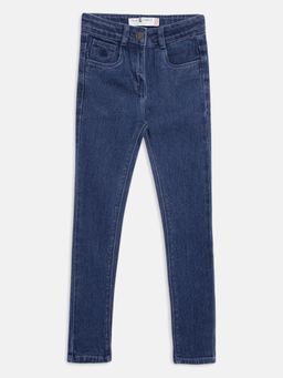 Tales & Stories - Girls Dark Blue Lycra Slim Fit Solid Jeans