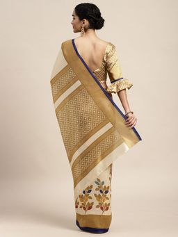 Odette - Silk Blend Beige Printed Saree with Unstitched Blouse