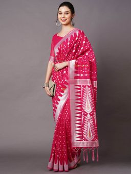 Odette - Pink Festive Cotton Silk Woven Design Saree with Unstitched Blouse