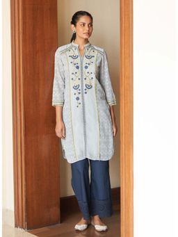Lakshita - Women Spa Blue Embroidery Knee Length Kurta