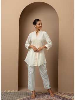 Lakshita - Women Spa Blue A Line Raschel Tunic with Pintucks