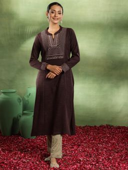 Libas - Brown Yoke Design Straight Kurta