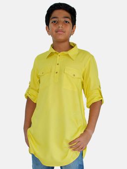 KiddoPanti - Boys Pathani Kurta - Yellow