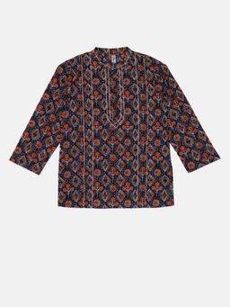 KiddoPanti - Boys Short Kurta - Navy Blue