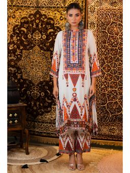 KAFTANIZE - Pink Multi Floral Muslin Printed Kurta and Pant (Set of 2)