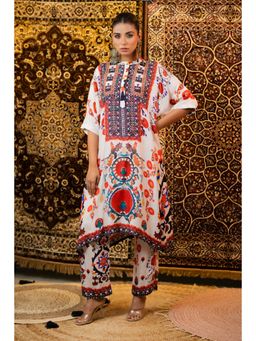 KAFTANIZE - Pink Multi Block Placement Floral Muslin Printed Kurta and Pant (Set of 2)