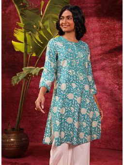 Lakshita - Women Teal Printed Cotton Kurta