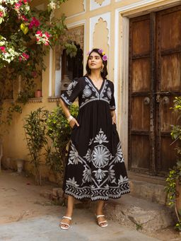 CUSTARD - Black Embroidered Dress for Women
