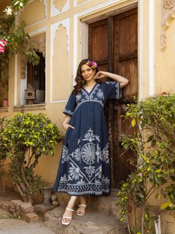 CUSTARD - Blue Embroidered Dress for Women