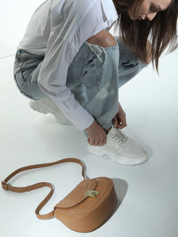 VERO MODA - Brown Contrast Stitch Crossbody Bag