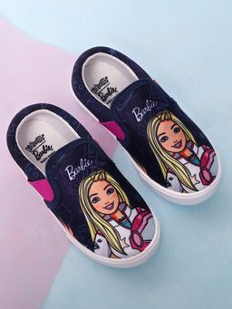Kidsville - Official Barbie Printed Canvas Loafers For Kids Girls - Navy Blue