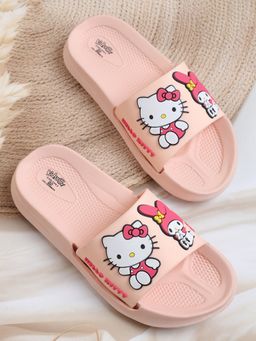 Kidsville - Official Hello Kitty Printed Peach Sliders for Kids Girls