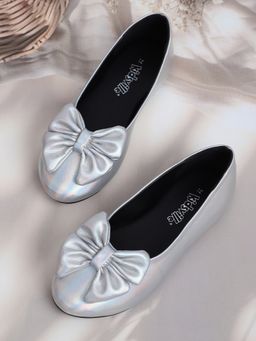 Kidsville - Bow Casual Ballerina for Girls Slip-On Belly Shoes Footwear - Silver