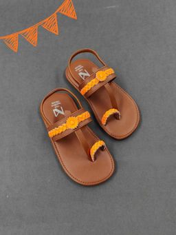 The Madras Trunk - Kids Kolhapuris Ethnic Unisex Sandals - Orange