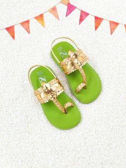 The Madras Trunk - Kids Kolhapuris Ethnic Unisex Sandals - Gold