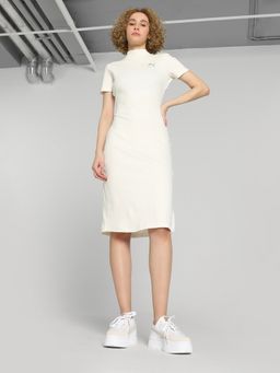 Puma - CLASSICS Ribbed Women Off-White Midi Dress