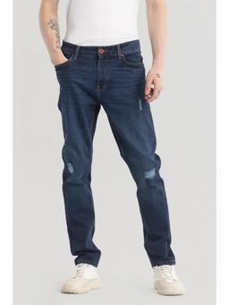 Snitch - Denimique Navy Blue Distressed Slim Fit Jeans