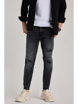 Snitch - Charcoal Grey Distressed Tapered Fit Jeans