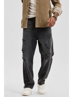 Snitch - Charcoal Grey Distressed Loose Fit Jeans