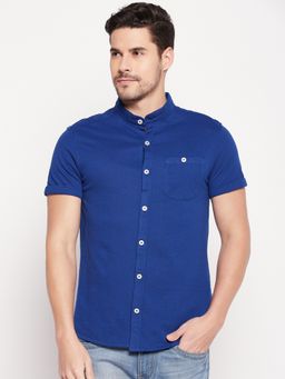 Club York - Men Royal Blue Solid Mandarin Neck Shirt