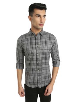 Parx - Dark Grey Cotton Blend Slim Fit Shirt