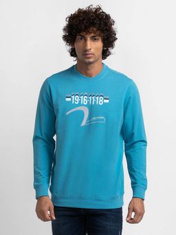 Spykar - Cool Blue Cotton Full Sleeve Round Neck Sweatshirt for Men
