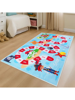 Story@Home - Sky Blue Polyester Sea Pirates Design Carpet