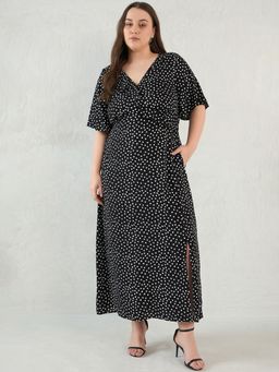 Femmella - Black Polka Dot Ruffle Detail Dress