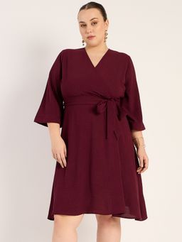 Femmella - Maroon Wrap Dress with Belt