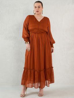 Femmella - Rust Lurex Tiered Maxi Dress