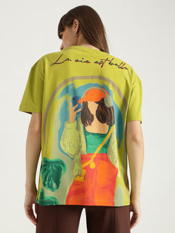 United Colors of Benetton - Green Relaxed Fit Round Neck Graphic Print T-Shirt