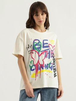 United Colors of Benetton - White Round Neck Graphic Print T-Shirt