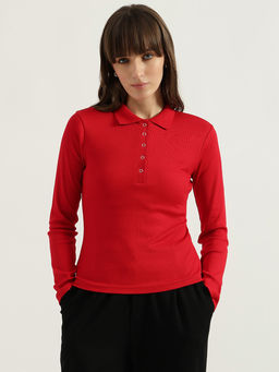 United Colors of Benetton - Red Polo Neck Solid T-Shirt