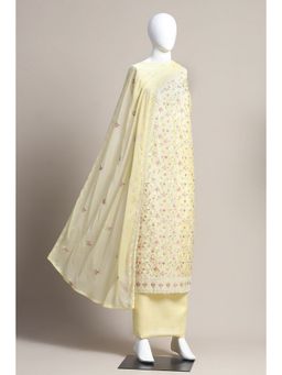 Biba - Women Yellow Chanderi Blend Unstitched Kurta with Bottom and Dupatta (Set of 3)