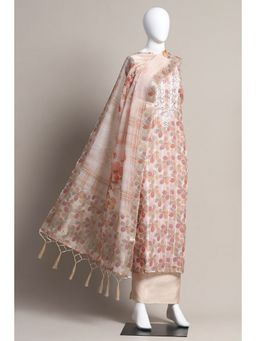 Biba - Women Peach Cotton Blend Unstitched Kurta with Bottom and Dupatta (Set of 3)