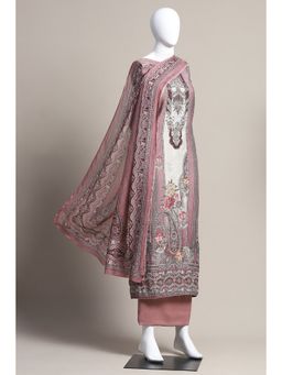 Biba - Women Mauve Muslin Unstitched Kurta with Bottom and Dupatta (Set of 3)