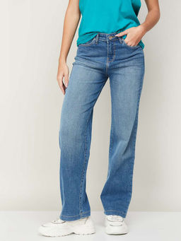 Xpose - Women Blue Comfort Wide Leg High-Rise Light Fade Stretchable Jeans