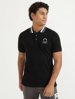 United Colors of Benetton - Men Solid Black Polo T-Shirt