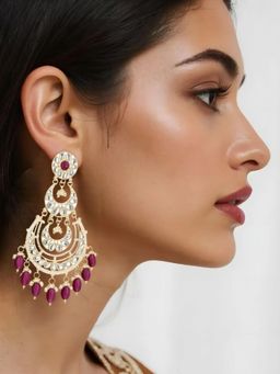 I Jewels - Wine Traditional Gold Plated Chandbali Earrings