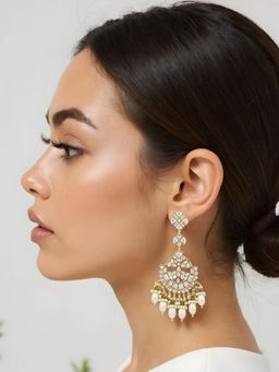 I Jewels - Gold Plated Traditional White Kundan Pearl Chandbali Earrings