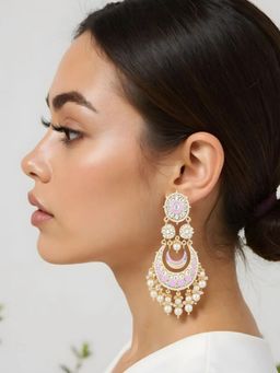 I Jewels - Gold Plated Intricately Designed Traditional Meenakari Earring Lavender